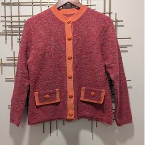 VTG Laura by Alyzia Knit Cardigan Sweater Coral Orange Buttons Women's Preppy